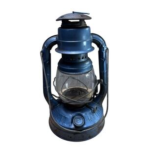 Vintage Dietz Little Wizard Kerosene Lantern Blue Glass Globe Made in USA NY